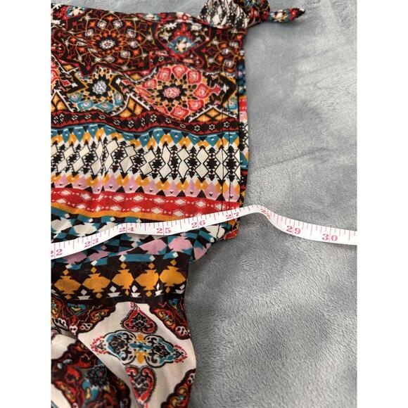 EMBER Coffee Brown Deep Vneck Tie Cuffs Festival Boho Blouse Top Large vacation - Picture 5 of 8